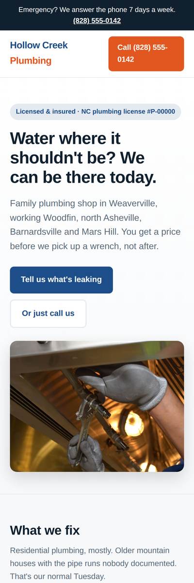 Hollow Creek Plumbing, a site built by Appalachian Sites
