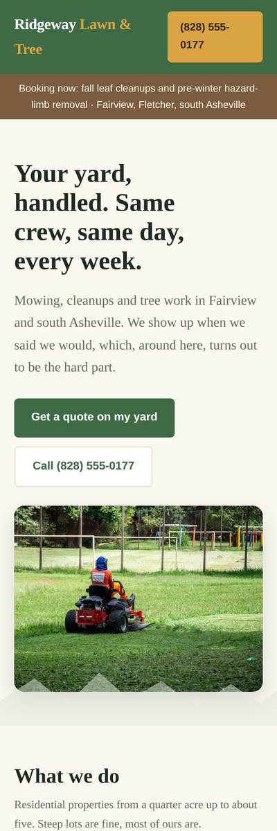 Ridgeway Lawn and Tree, a site built by Appalachian Sites