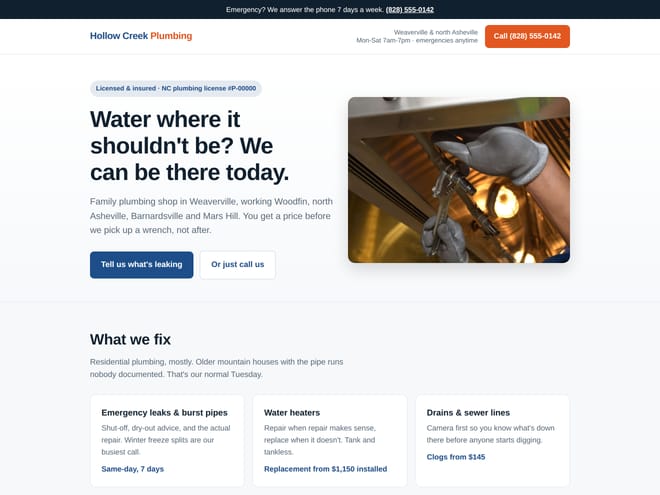 Hollow Creek Plumbing sample site